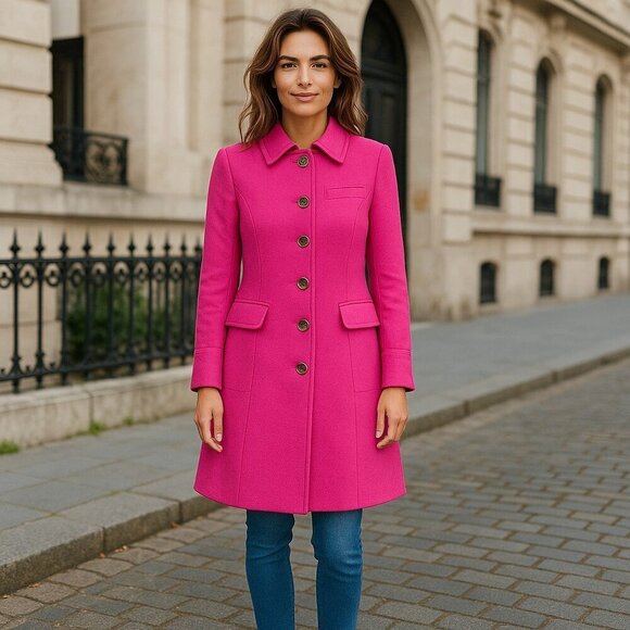 J. Crew Double Cloth Italian Wool Lady Day Coat Pink Fuchsia Thinsulate 2 Petite - Picture 2 of 7